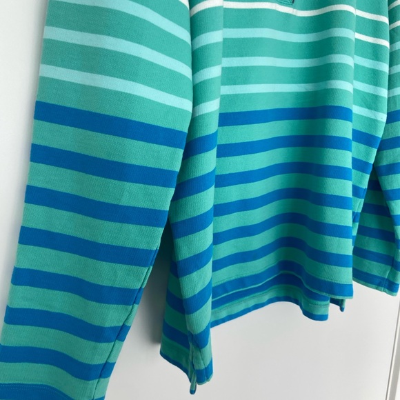 L.L. BEAN TEAL BLUE STRIPED LONG SLEEVED CLASSIC POLO SHIRT, LARGE - Picture 5 of 10